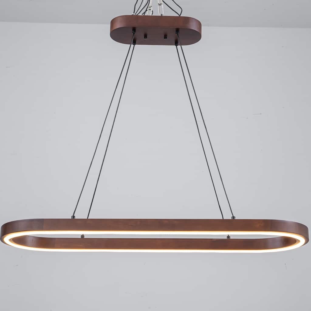 39.4" Modern Walnut Wood LED Pendant Light for Dining Room - 1 Light