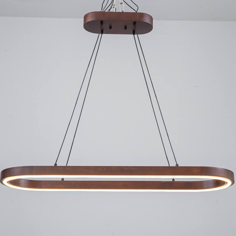 39.4" Modern Walnut Wood LED Pendant Light for Dining Room - 1 Light - Brown