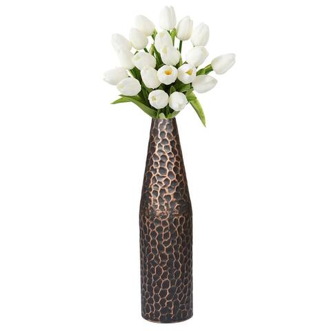 Hammered Metal Decorative Centerpiece Flower Table Vase