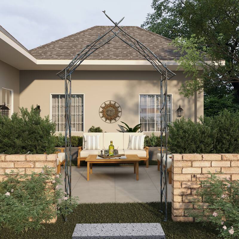 Metal Bird Indoor Outdoor Arched Garden Arbor with Sculpted Branches - Black - Roche River Decor