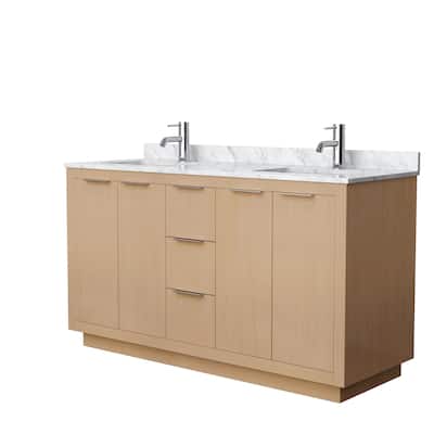 Maroni 60-Inch Light Straw Double Vanity, White Carrara Marble Top