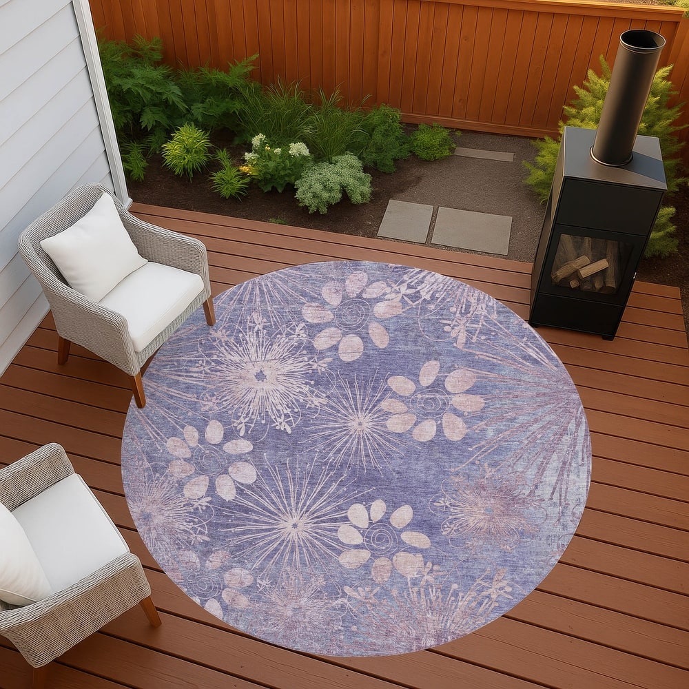 Machine Washable Indoor/ Outdoor Floral Geo Chantille Rug