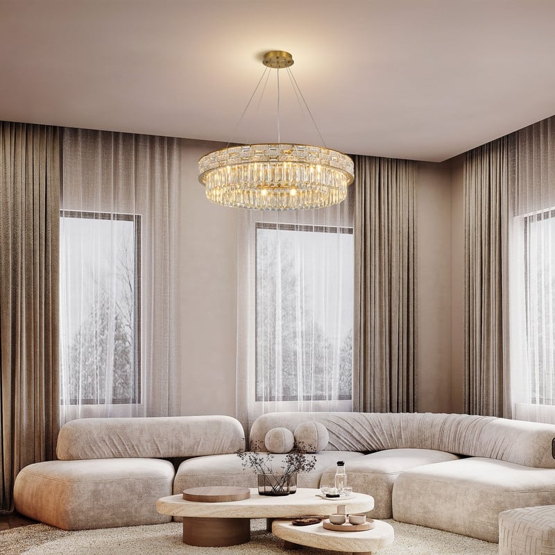 KAYLA Crystal Chandelier - Large K9 Crystal Pendant Light for High Ceilings, Entryway, Foyer, Dining Room & Living Room