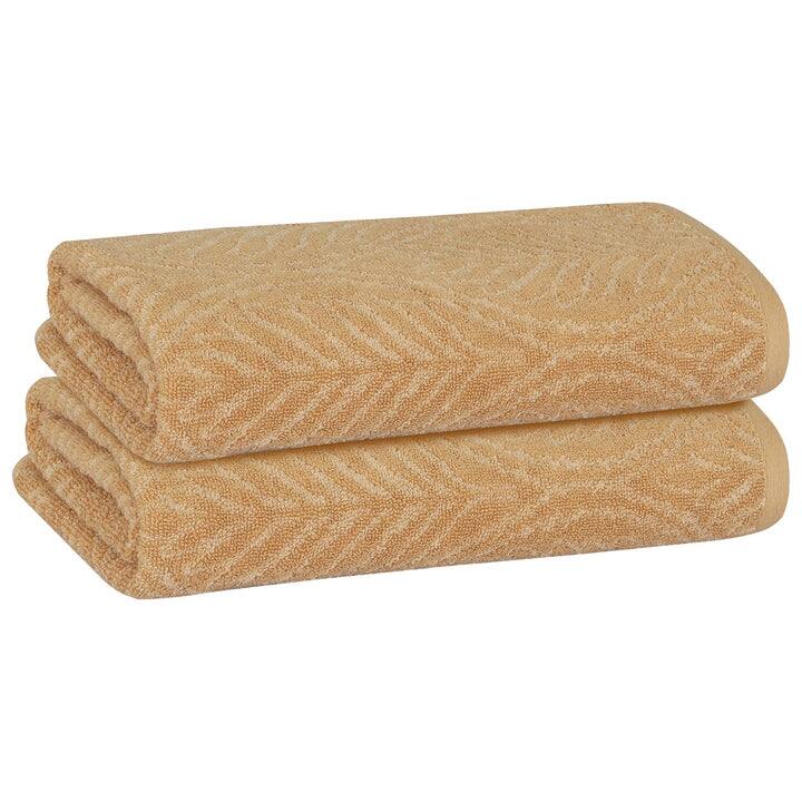 PREMIUS 2 Pack Leaf 100% Cotton Yarn Dyed Bath Sheet, 32x64 Inches - 32x64 Inches - Wheat