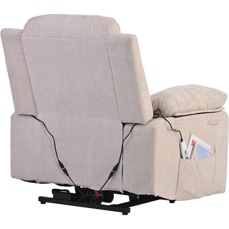 Standard Size Linen Power Lift Recliner Chair with Massage, Heating, and Side Storage Pocket