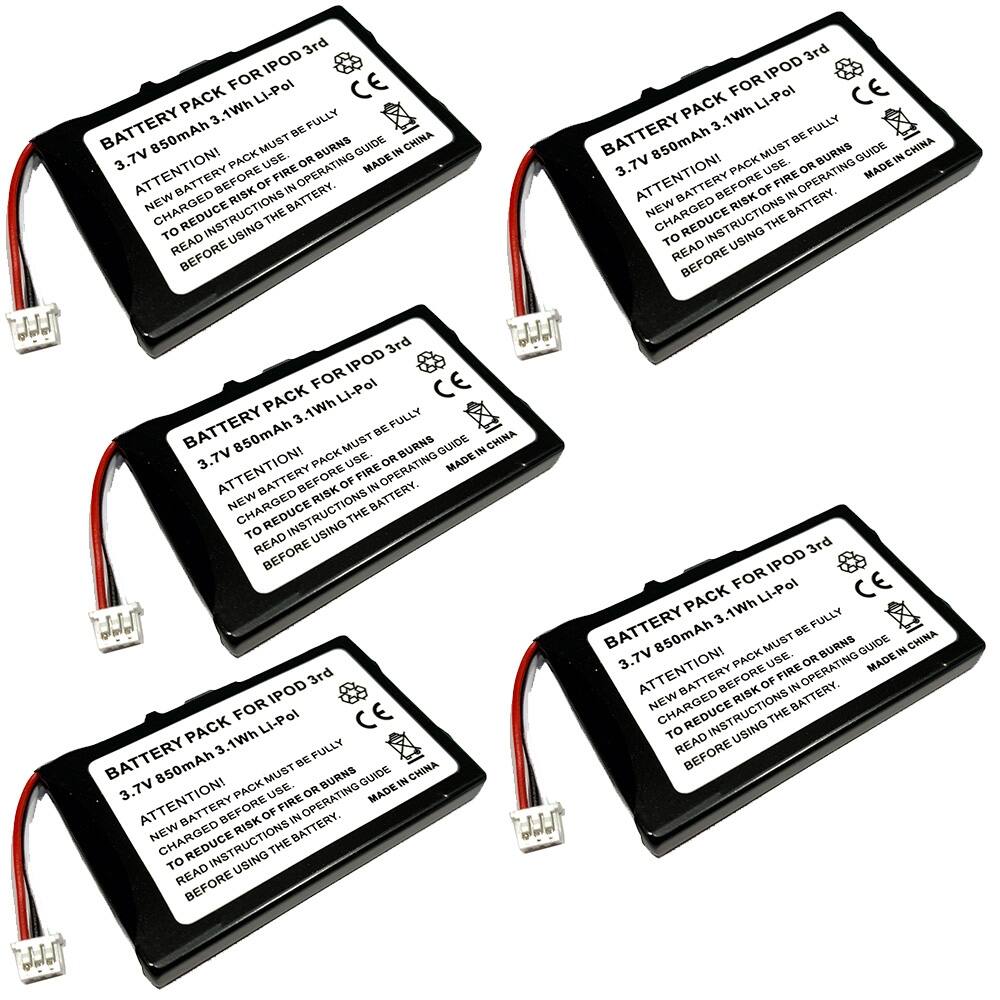 5-Pack lot set of Battery for Apple iPod 3rd 3 Gen 616-0159 E225846 A1040 M8946 - Black