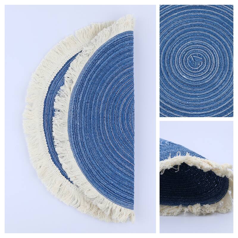 Rustic Placemats Set of 6 Round Rattan Placemats for Dining Table Decor Indoor Outdoor Kitchen Table Mat Wipe Clean - 15*15in - Blue