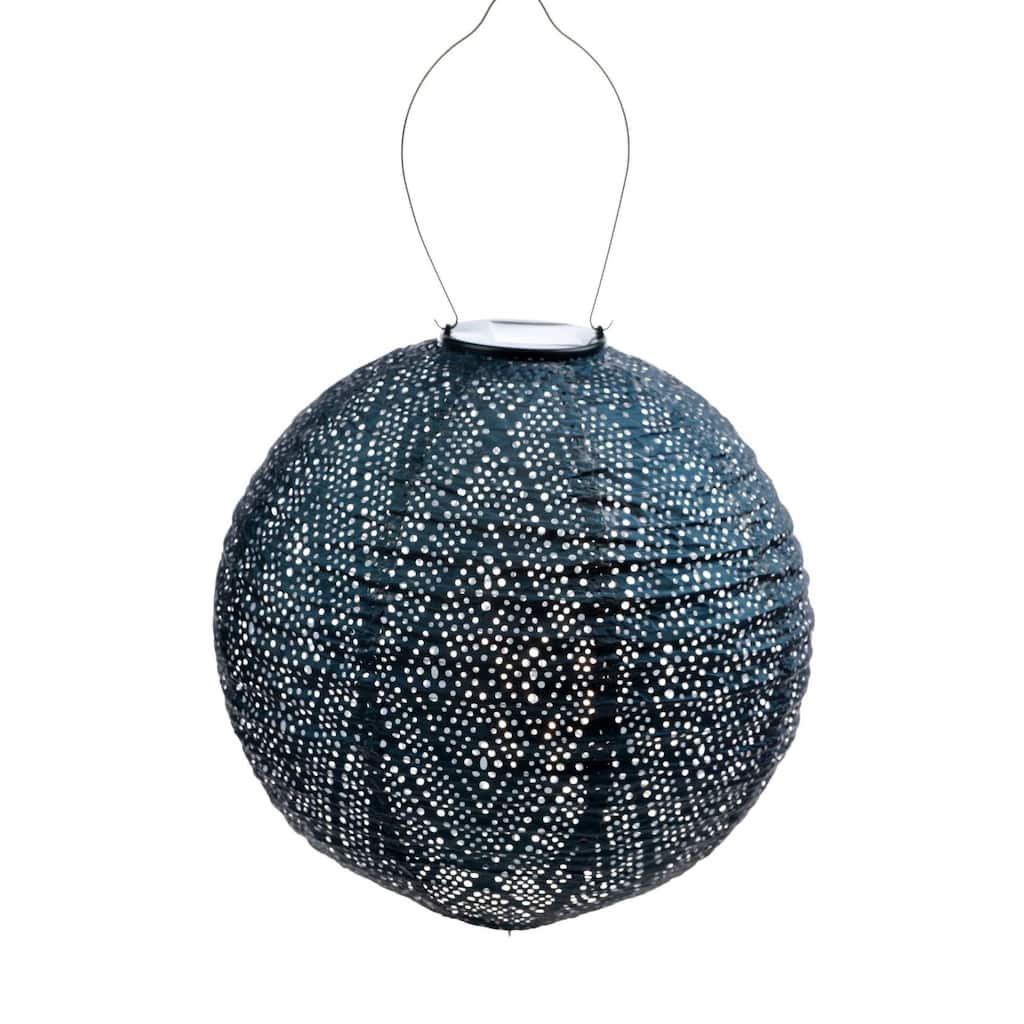 Round LED Lighted Ikat Lantern - 17.5" - Petrol Blue