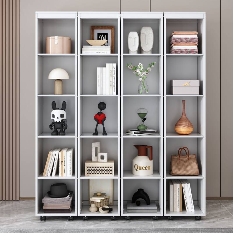 White Queen Murphy Bed with Storage Doors, Space-Saving Wall Bed