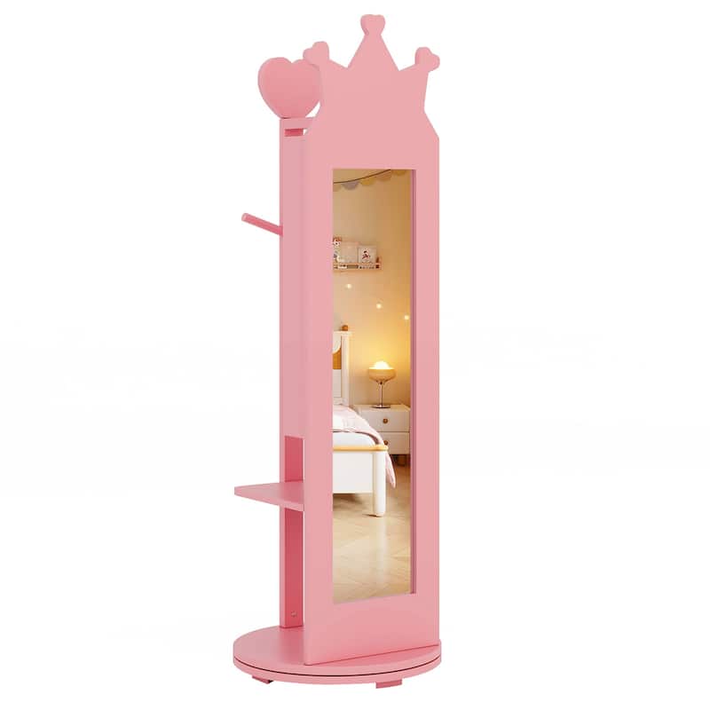 Gymax Kids Jewelry Cabinet Standing Children Jewelry Organizer w/ - Pink