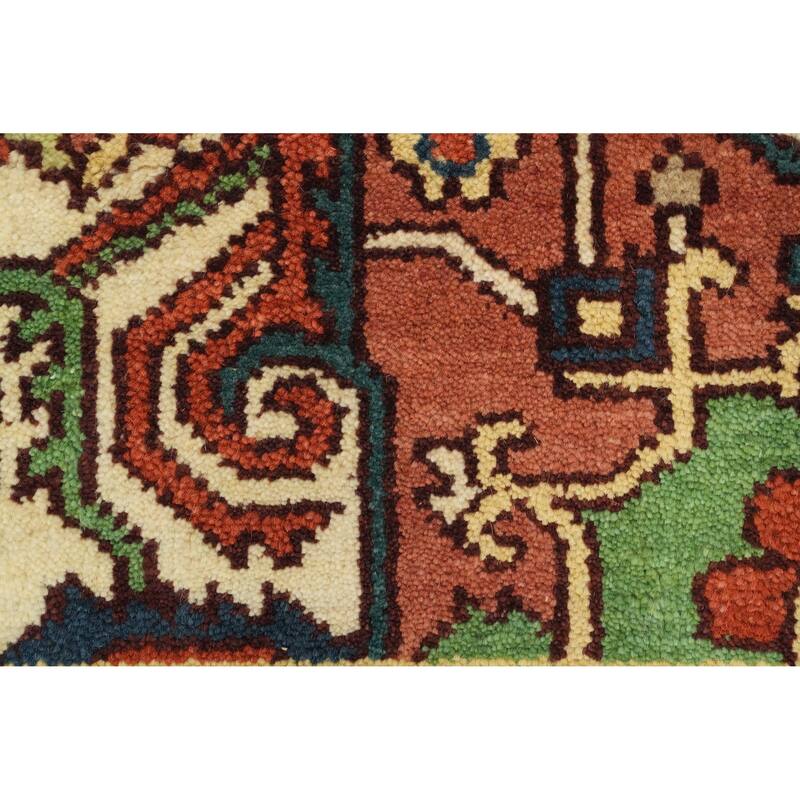 Hand Knotted Oriental 100% Wool Carpet Traditional Medallion Navy Blue & Blues Heriz (serapi) Area Rug - 9' 10'' X 7' 11''