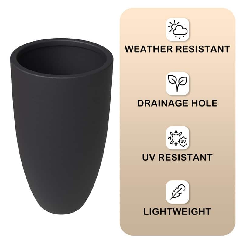 Crete Tapered Round Planter, Durable Fiberstone & Clay Indoor/Outdoor Pot with Drainage