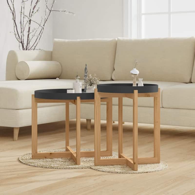 vidaXL Coffee Table 2 pcs Round End Table Accent Sofa Table Solid Wood Pine - 20.9" x 20.9" x 17.1"
