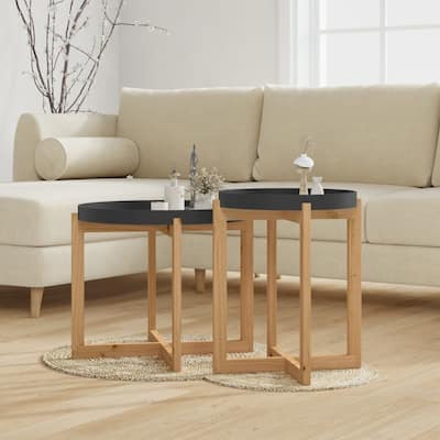 vidaXL Coffee Table 2 pcs Round End Table Accent Sofa Table Solid Wood Pine - 20.9" x 20.9" x 17.1"