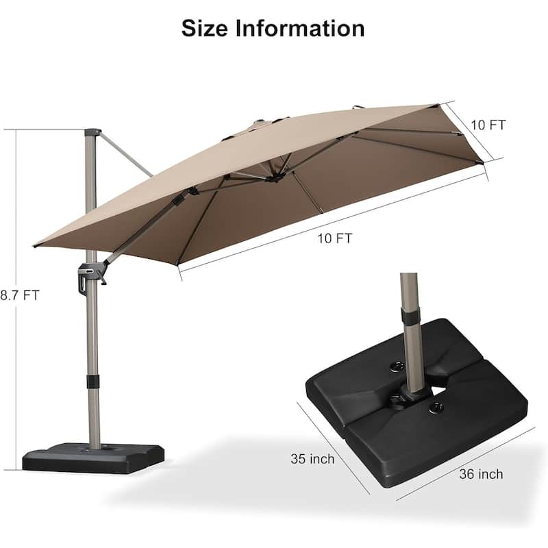 PURPLE LEAF Elegant Champagne-Gold Patio Cantilever Umbrella Adjustable Offset Umbrella With Base