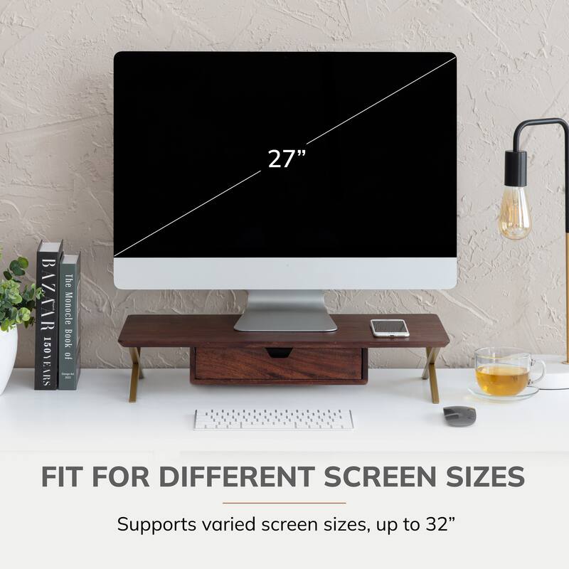 Jani Wood Monitor Stand Riser Desk - Ergonomic Design Stand, Desktop Organizer Table for Home, Office Workspace, Gaming Desk