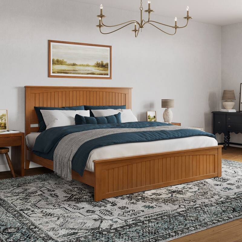 Naples Solid Wood Low Profile Platform Bed with Matching Footboard - Light Toffee - King