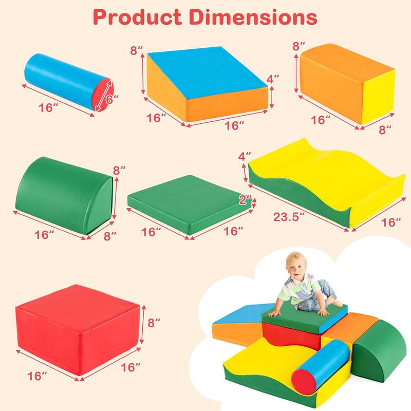 7 PCS Soft Play Blocks Adventure Ready Foam Climber Set - Multi-Color