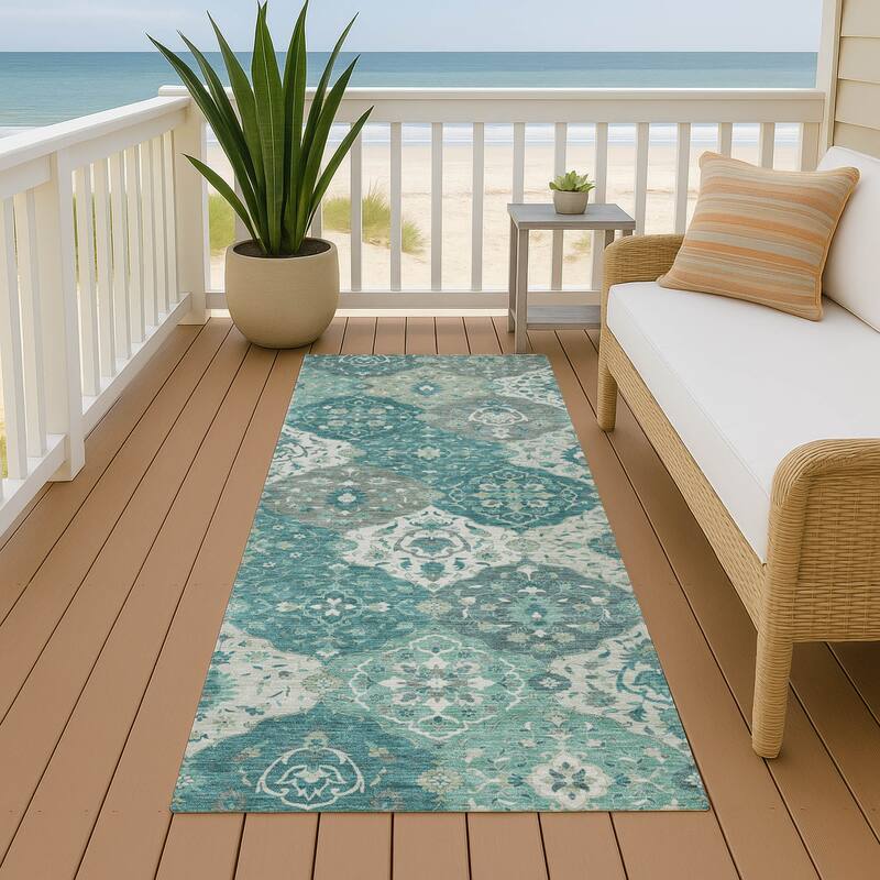 Machine Washable Indoor/ Outdoor Traditional Panel Chantille Rug - Teal - 2'3" x 7'6"