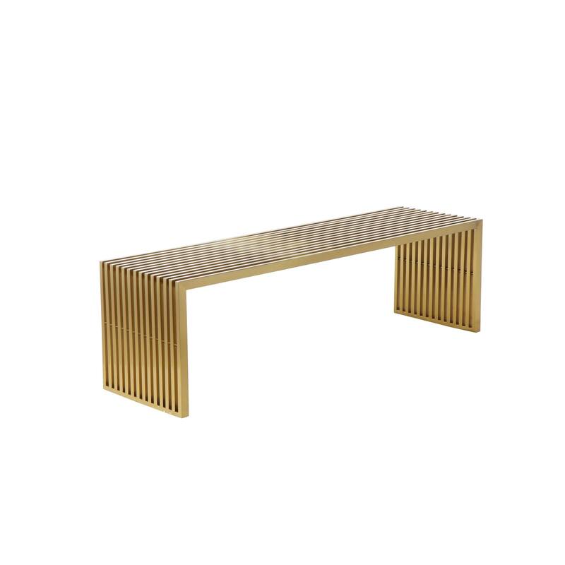 Niki 55 Inch Accent Bench, Slatted, Rectangular, Luxurious Brushed Gold