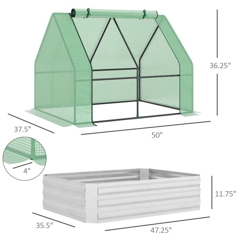 Galvanized Raised Garden Bed with Mini Greenhouse Cover,2 Roll-Up Windows for Growing Flowers, Fruits,Vegetables