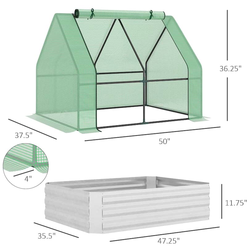 Outsunny Raised Steel Garden Bed with Greenhouse Cover - 50" L x 37.5" W x 36.25" H