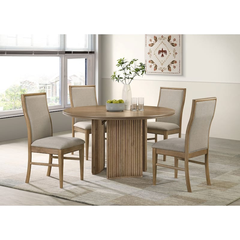 Adina 5-piece Round Dining Table Set Distressed Light Brown