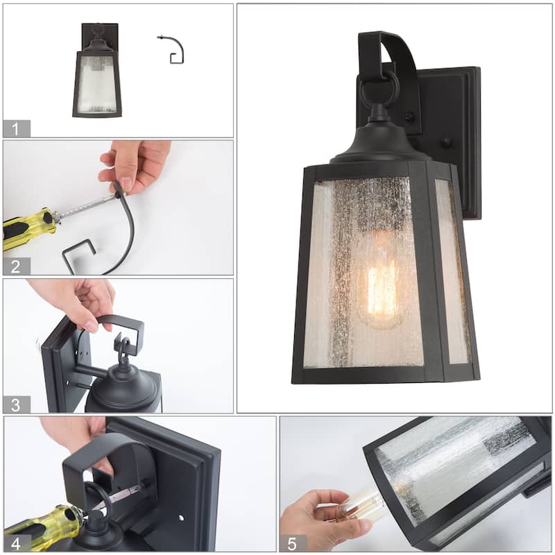 Aary Farmhouse Black Indoor/Outdoor Wall Sconce, 1-Light Modern LED Patio Wall Lantern - L5.5"*W5.9"*H11"