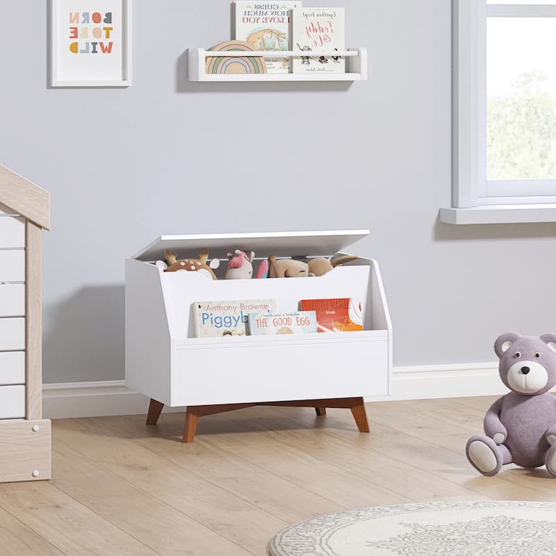 COSTARS White Wooden Kids Toy Chest and Storage Organizer Bench with Front Book Storage Area