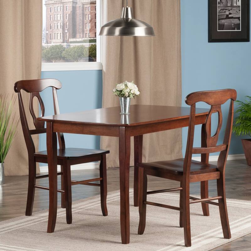 3 Piece Solid Wood Dining Table Set with Keyhole Back Chairs Walnut - 17.36 x 21.14 x 36.65 inches