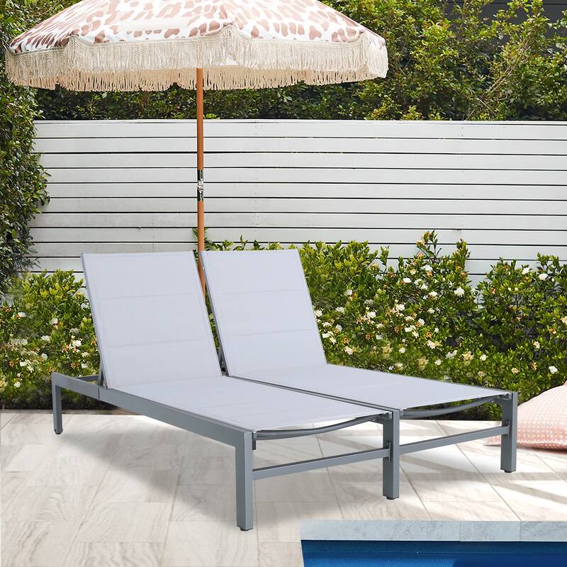 Double Chaise Lounge Outdoor Aluminum Adjustable Back Recliner Chair - Grey
