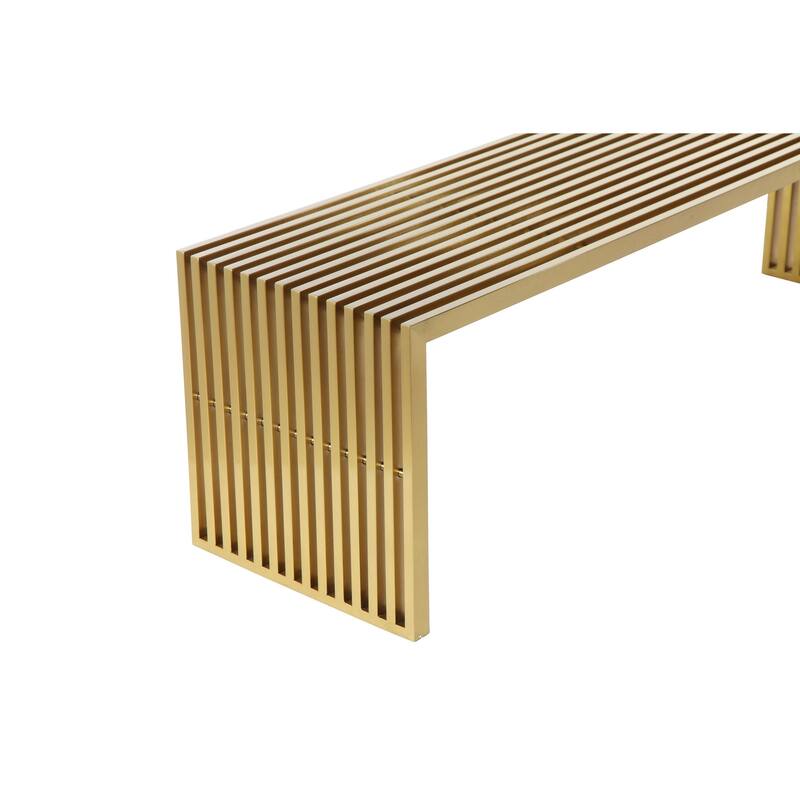 Niki 55 Inch Accent Bench, Slatted, Rectangular, Luxurious Brushed Gold