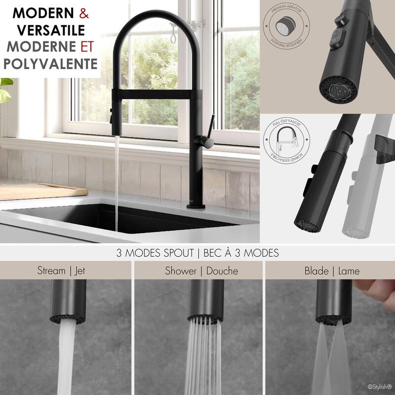 STYLISH Stainless Steel Single Handle Pull Out Dual Mode Kitchen Sink Faucet