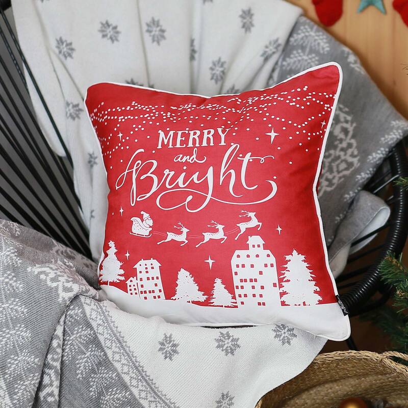 Christmas Night Decorative Single Throw Pillow Square - Red & White