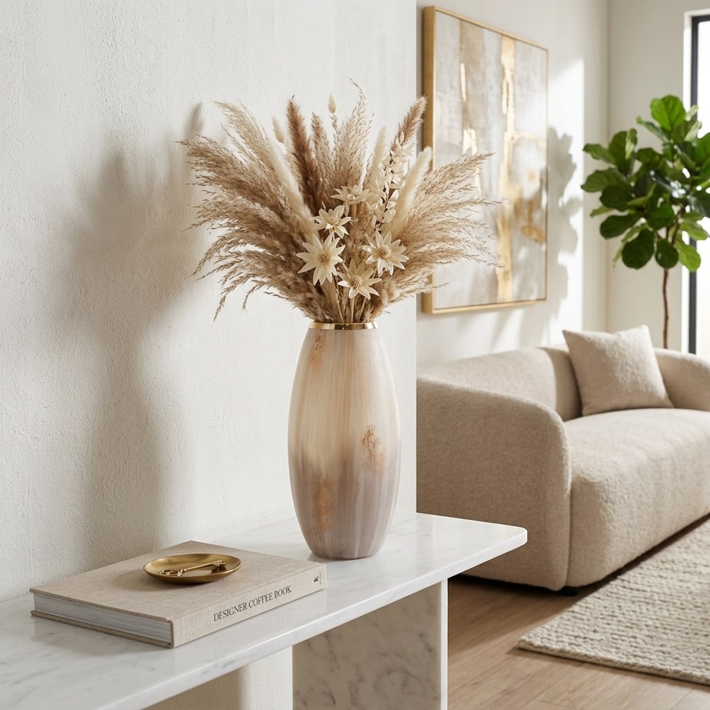 Decorative Vase - Tan Glass Curved with Opal Finish, 24 in.