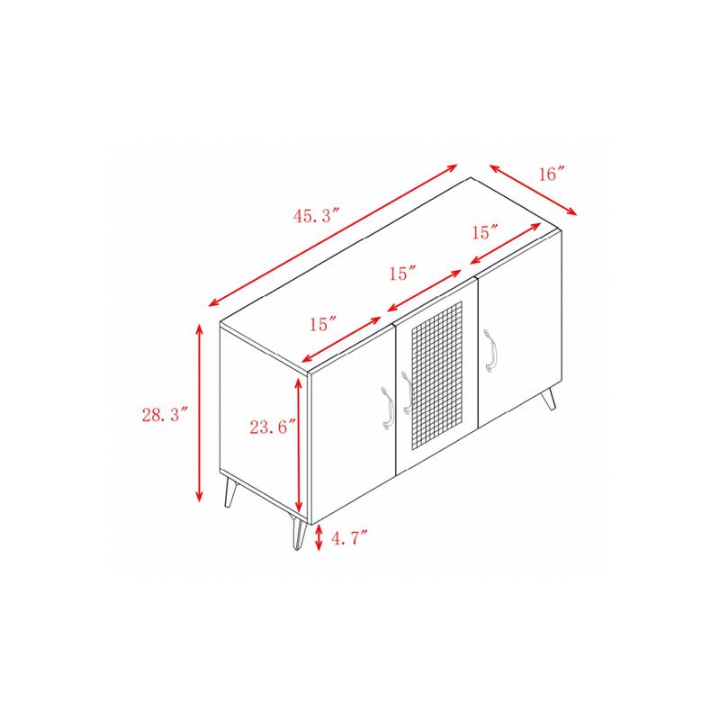 45.3inch Three-Door Cabinet with Natural Rattan Mesh Large Storage Space, Kitchen Storage Cabinet for Living Rooms