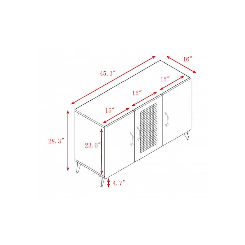 Anmytek Oak Mid Century Storage Cabinet with Rattan Door - Modern Kitchen Pantry Organizer with Open Shelves