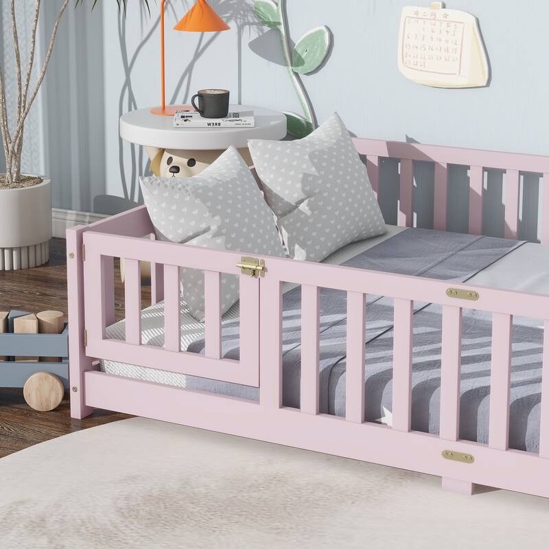 Modern Floor Platform Bed with Fence and Door