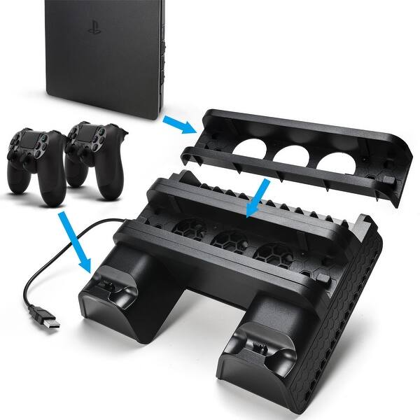 3 Cooling Fan Vertical Stand For Ps4 Pro Slim Controller Charging Dock Station Black M Overstock