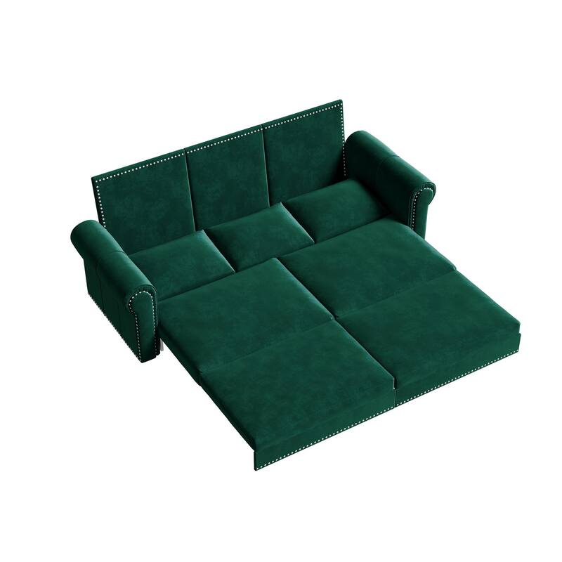93.7" 3-in-1 Velvet Convertible Sleeper Sofa Pull Out Sofa Bed with Rolled Arm