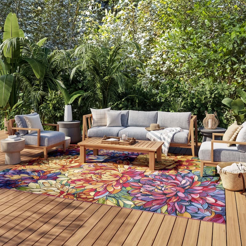 Nourison Color Splash Indoor/Outdoor Multicolored Floral Area Rug - Multicolor - 9' x 12'