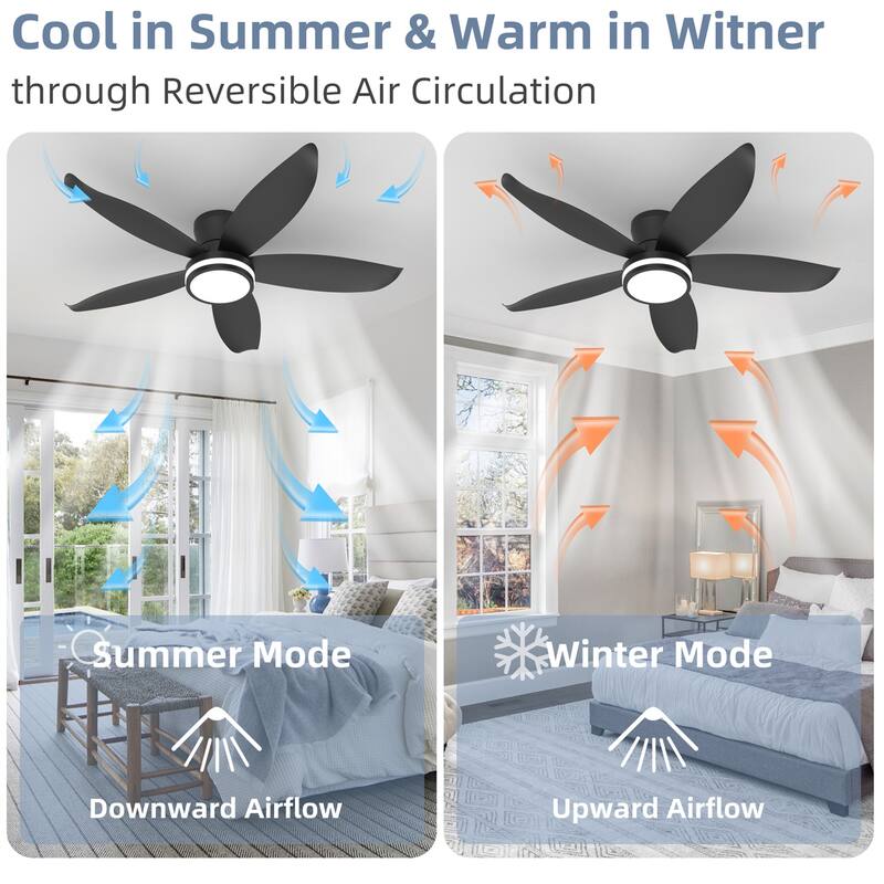 42" 5 Blade High Airflow Easy-install Plug-in ABS Blade Ceiling Fan Light