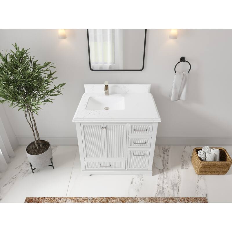 Willow Collections 36 in. W x 22 in. D Alys Left Offset Sink Bathroom Vanity with Countertop - 1.5"Empira - White