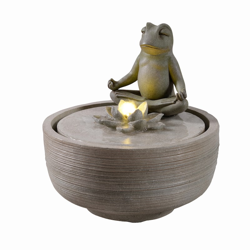LED Lighted Frog Meditating Outdoor Garden Water Fountain - 15.5"