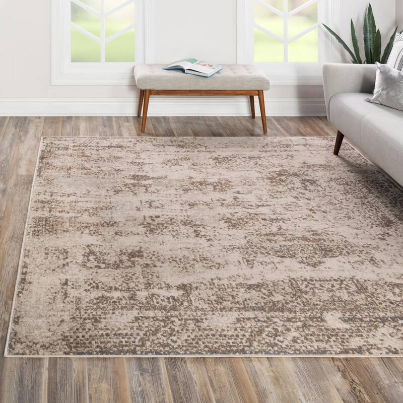 Contemporary Daisy Collection Area Rug - Cream - 8' Square