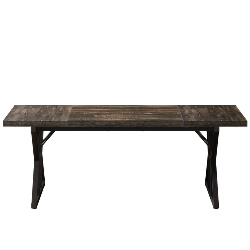 71" Dining Table for 6, Rustic Rectangular Kitchen Table with X-Trestle Metal Legs, Wood Top Dinner Table for Dining Room