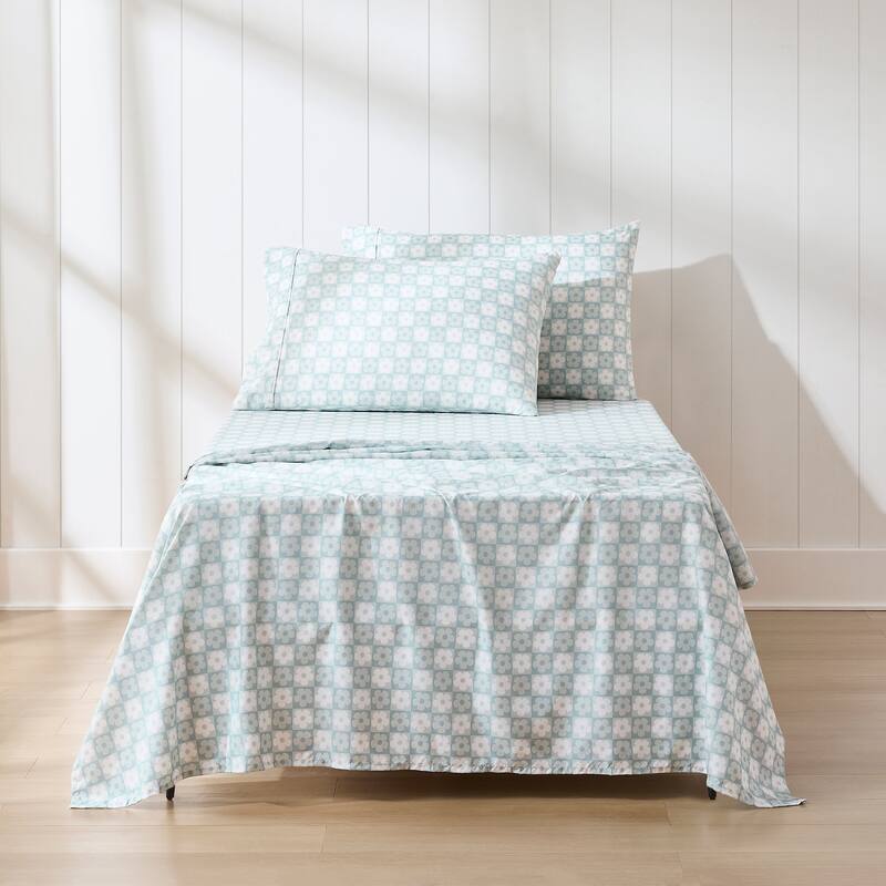 Lush Decor Daisy Checkered Aqua Sheet Set - Twin
