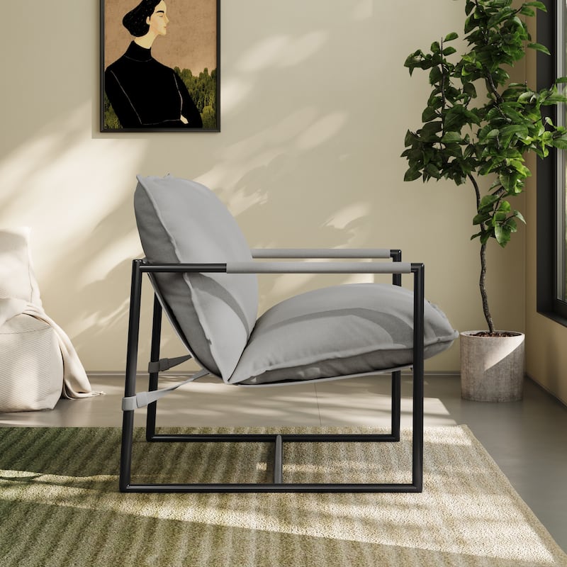 Modern Metal Frame Upholstered Sling Accent Armchair