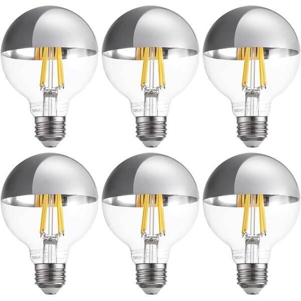 G25 Half Chrome Light Bulb, 7W Dimmable LED, 6 Pack - Warm White