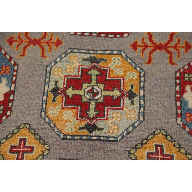 Hand Knotted Oriental 100% Wool Carpet Traditional Geometric Greys & Charcoal Kazak Area Rug - 11' 4'' X 8' 5''